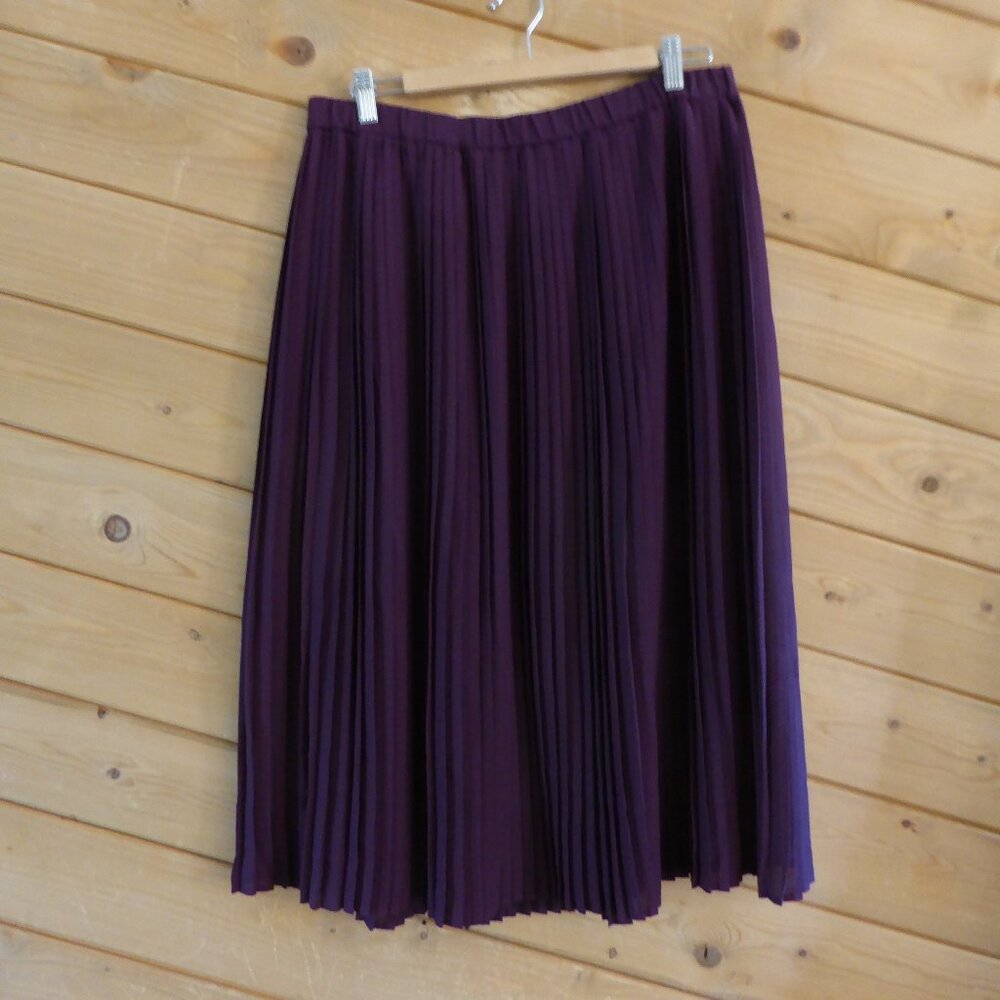 Eileen Fisher Purple Waistband Pull On Midi Long Micro Pleated Skirt NWT NEW 10